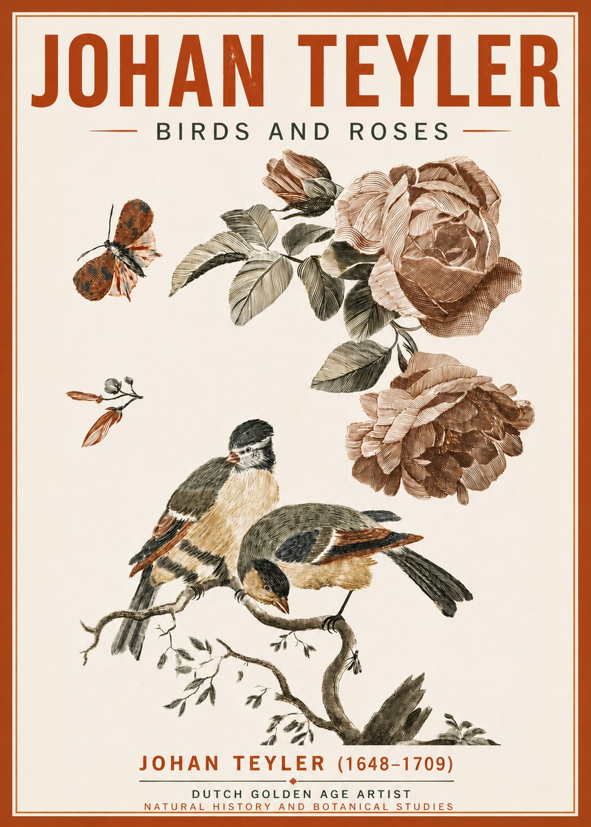 Johan Teyler Birds and Roses No5 - Póster