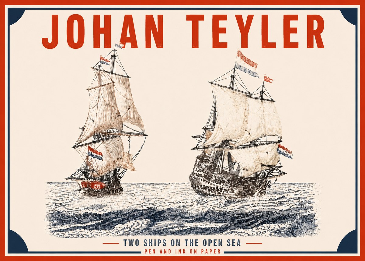 Johan Teyler Two Ships on the Open Sea No2 - Póster