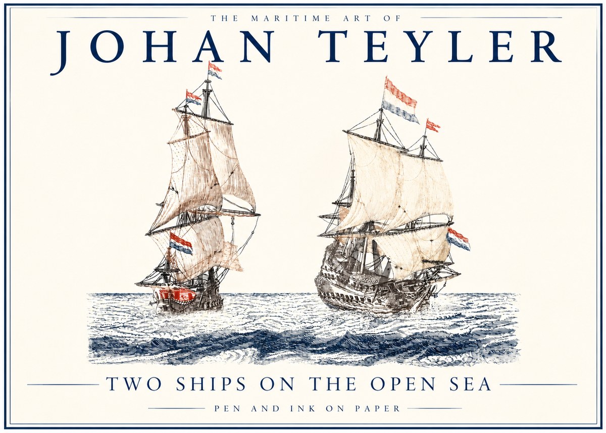 Johan Teyler Two Ships on the Open Sea No3 - Póster