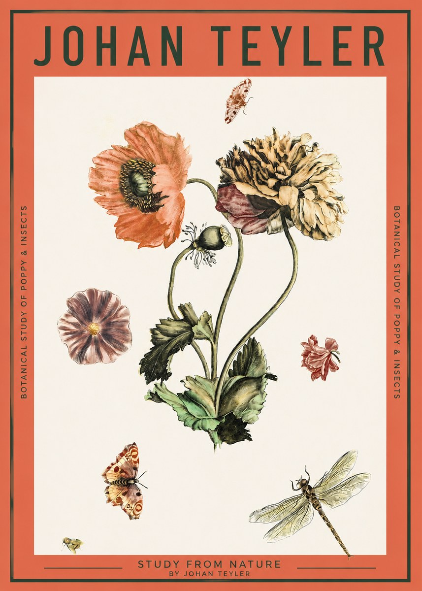 Johan Teyler Botanical Study of Poppy & Insects No2 - Póster