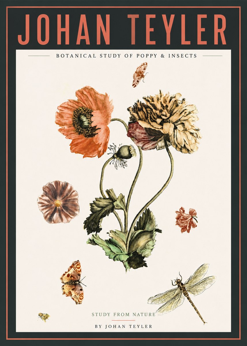Johan Teyler Botanical Study of Poppy & Insects No4 - Póster