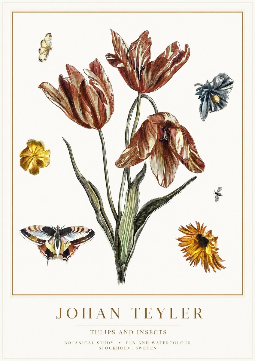 Johan Teyler Tulips and Insects No1 - Póster