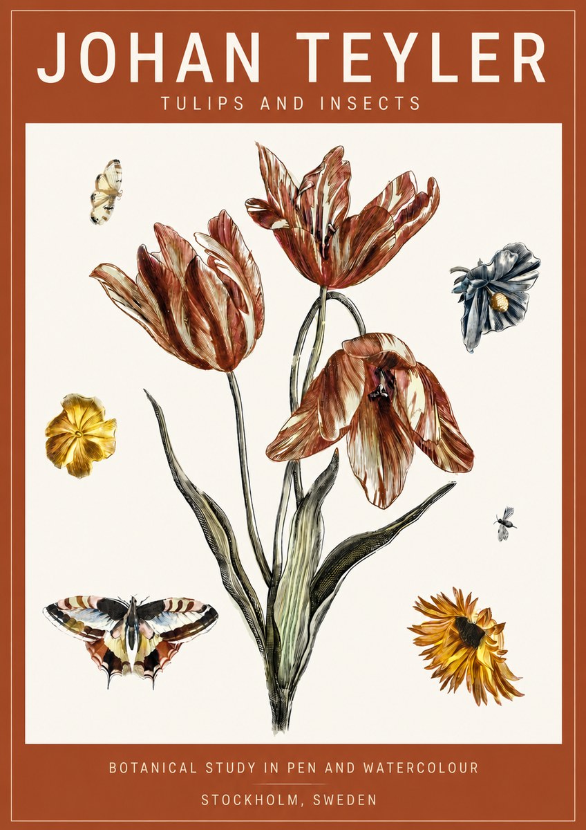 Johan Teyler Tulips and Insects No4 - Póster
