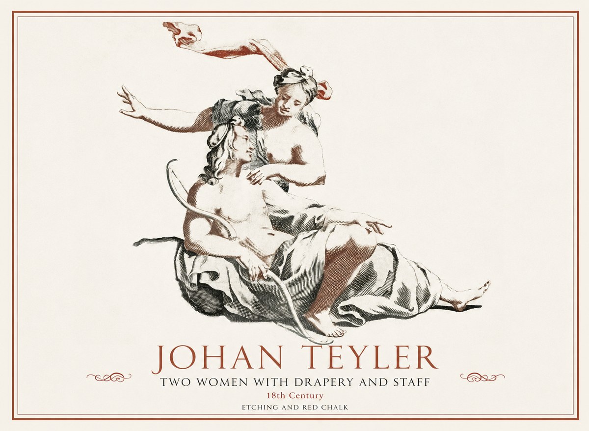 Johan Teyler Two Women with Drapery and Staff No1 - Póster