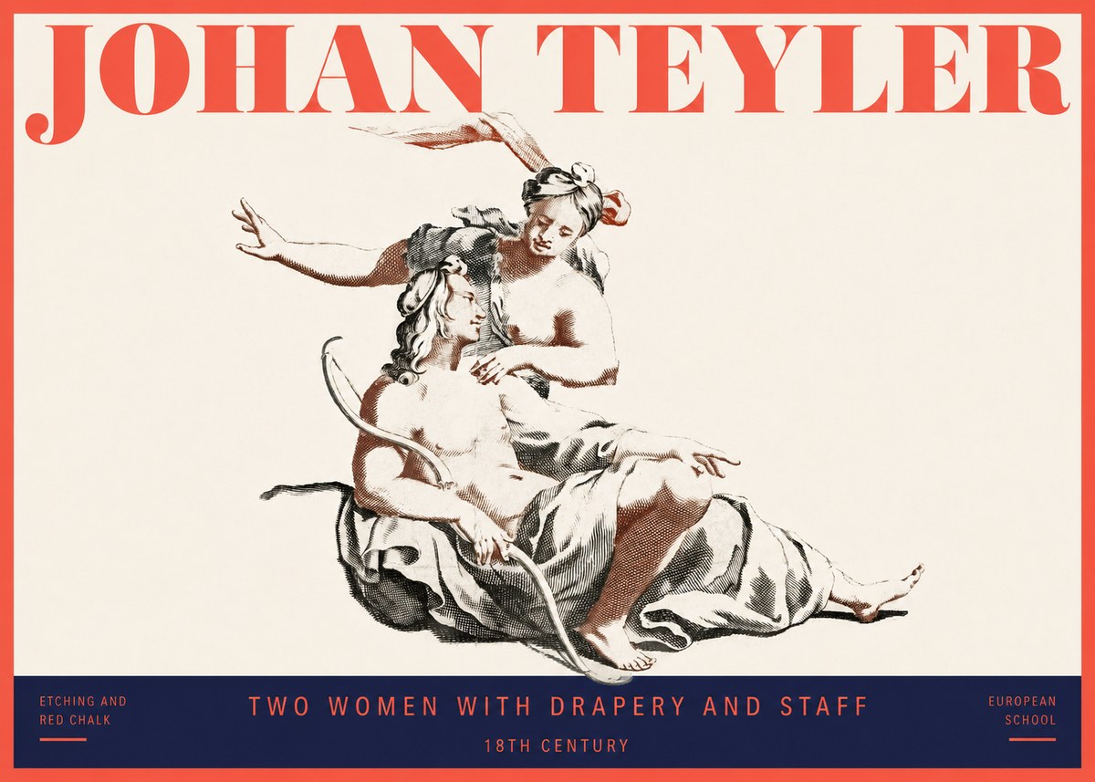 Johan Teyler Two Women with Drapery and Staff No2 - Póster