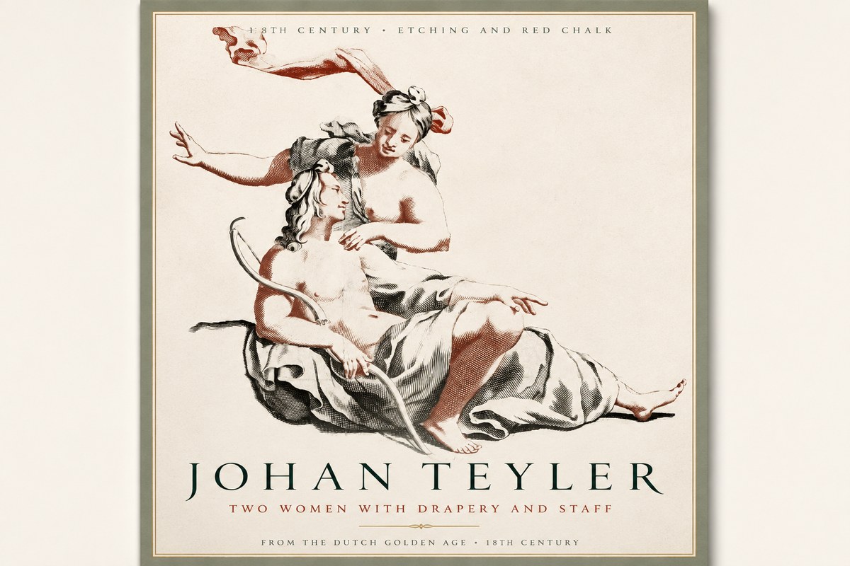 Johan Teyler Two Women with Drapery and Staff No3 - Póster