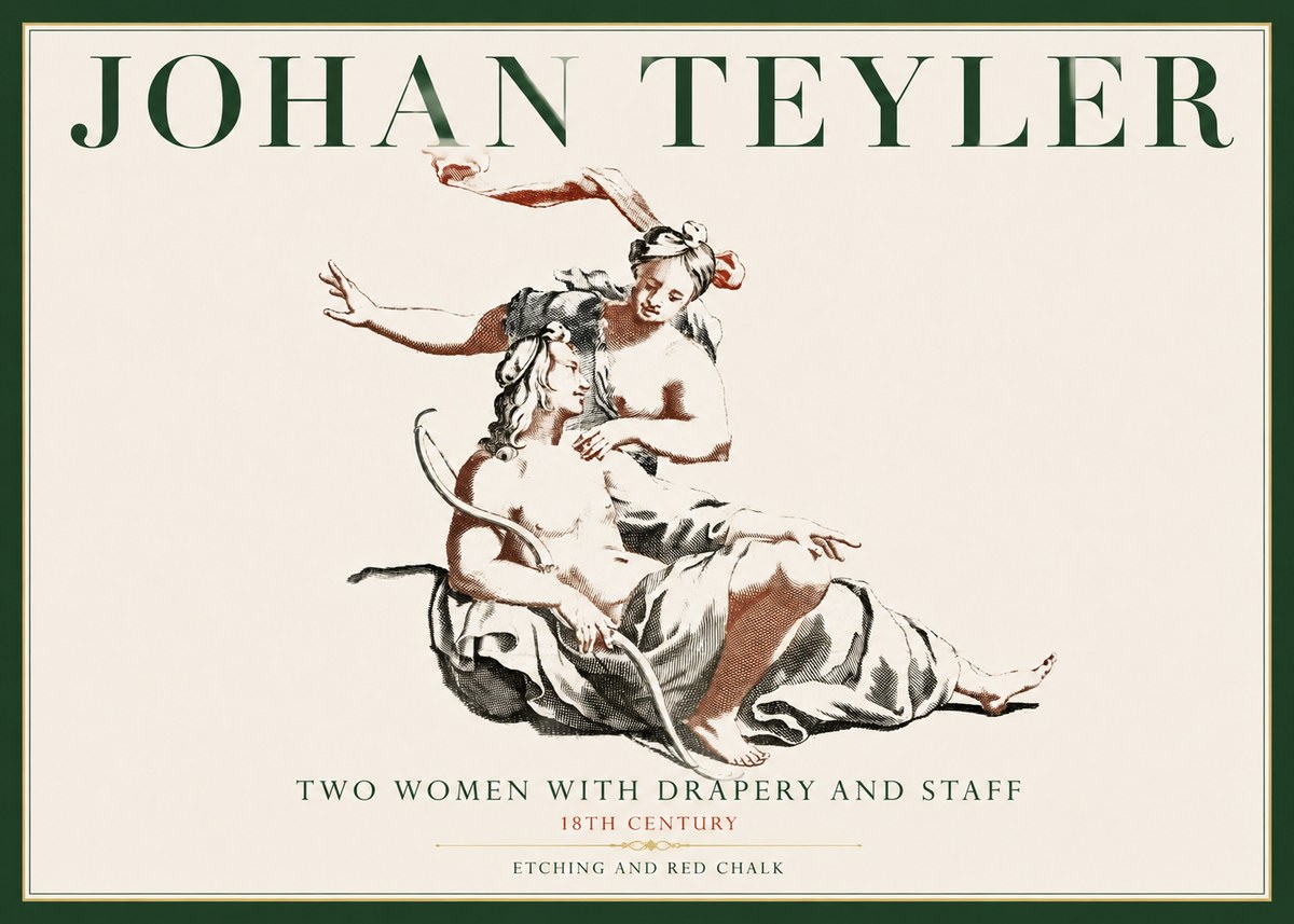 Johan Teyler Two Women with Drapery and Staff No4 - Póster