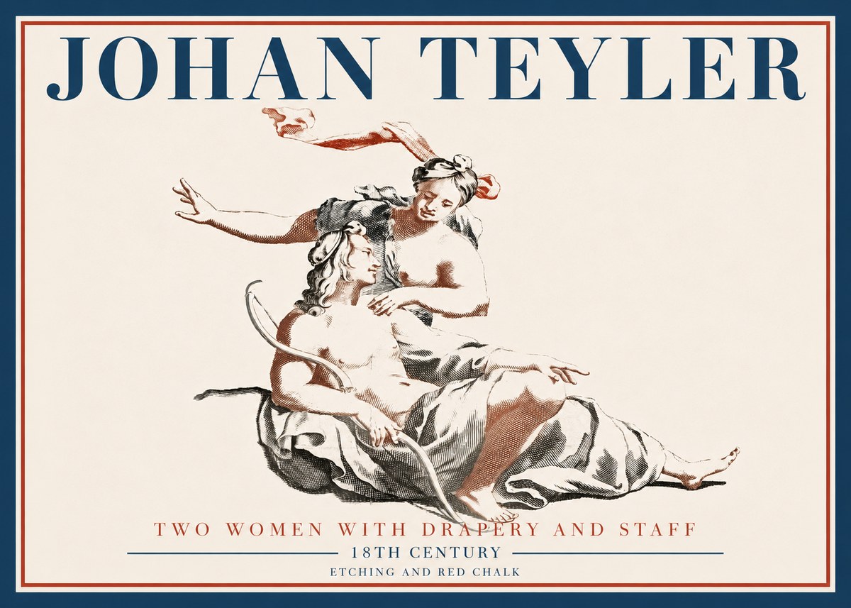 Johan Teyler Two Women with Drapery and Staff No5 - Póster