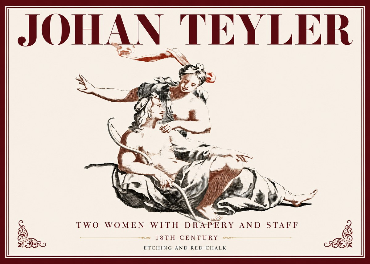 Johan Teyler Two Women with Drapery and Staff No6 - Póster