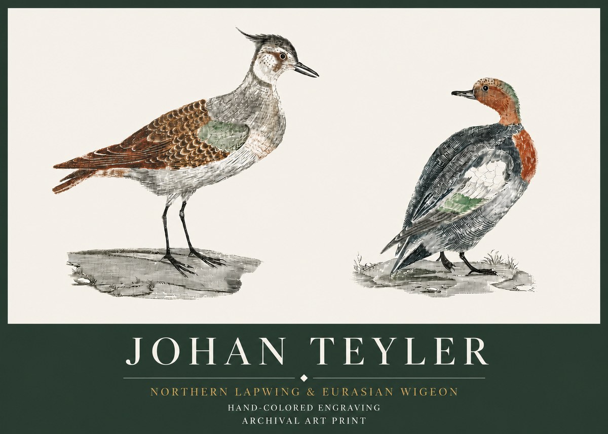 Johan Teyler Northern Lapwing & Eurasian Wigeon No3 - Póster
