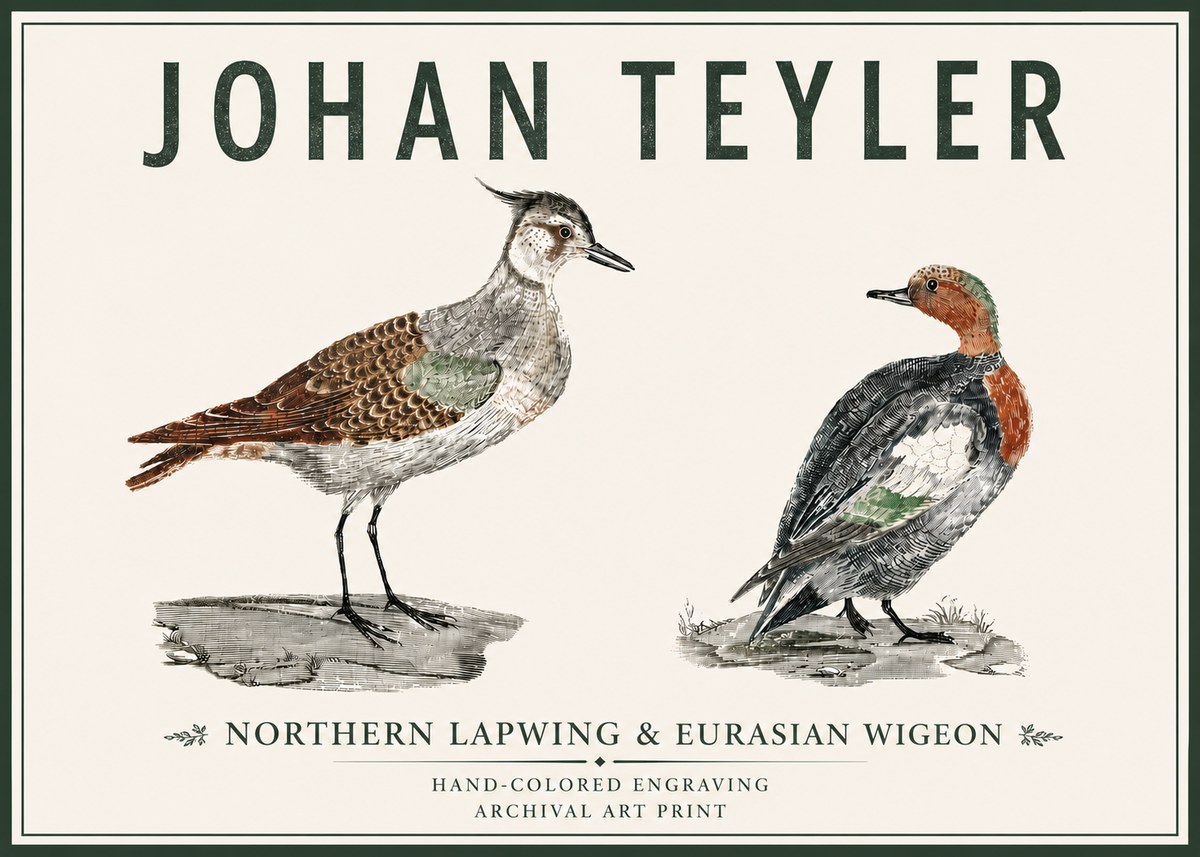 Johan Teyler Northern Lapwing & Eurasian Wigeon No5 - Póster
