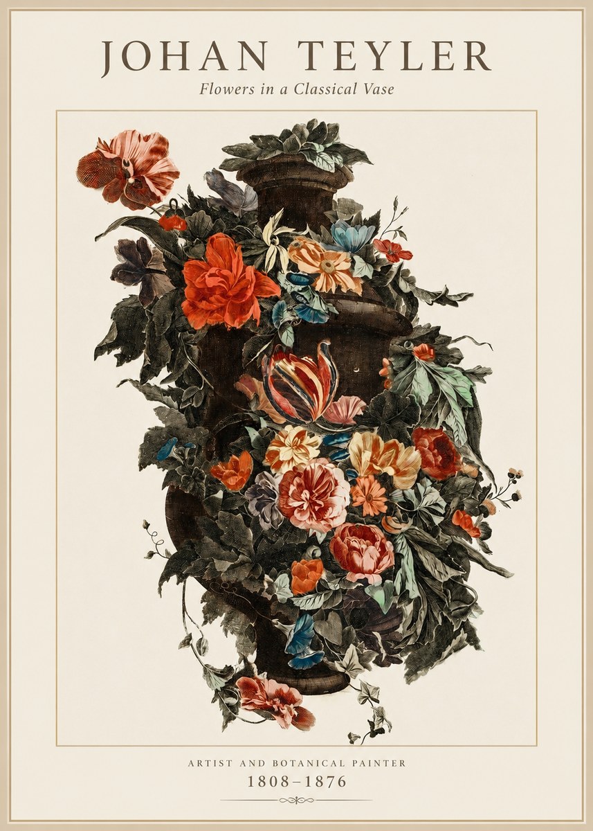 Johan Teyler Flowers in a Classical Vase No1 - Póster