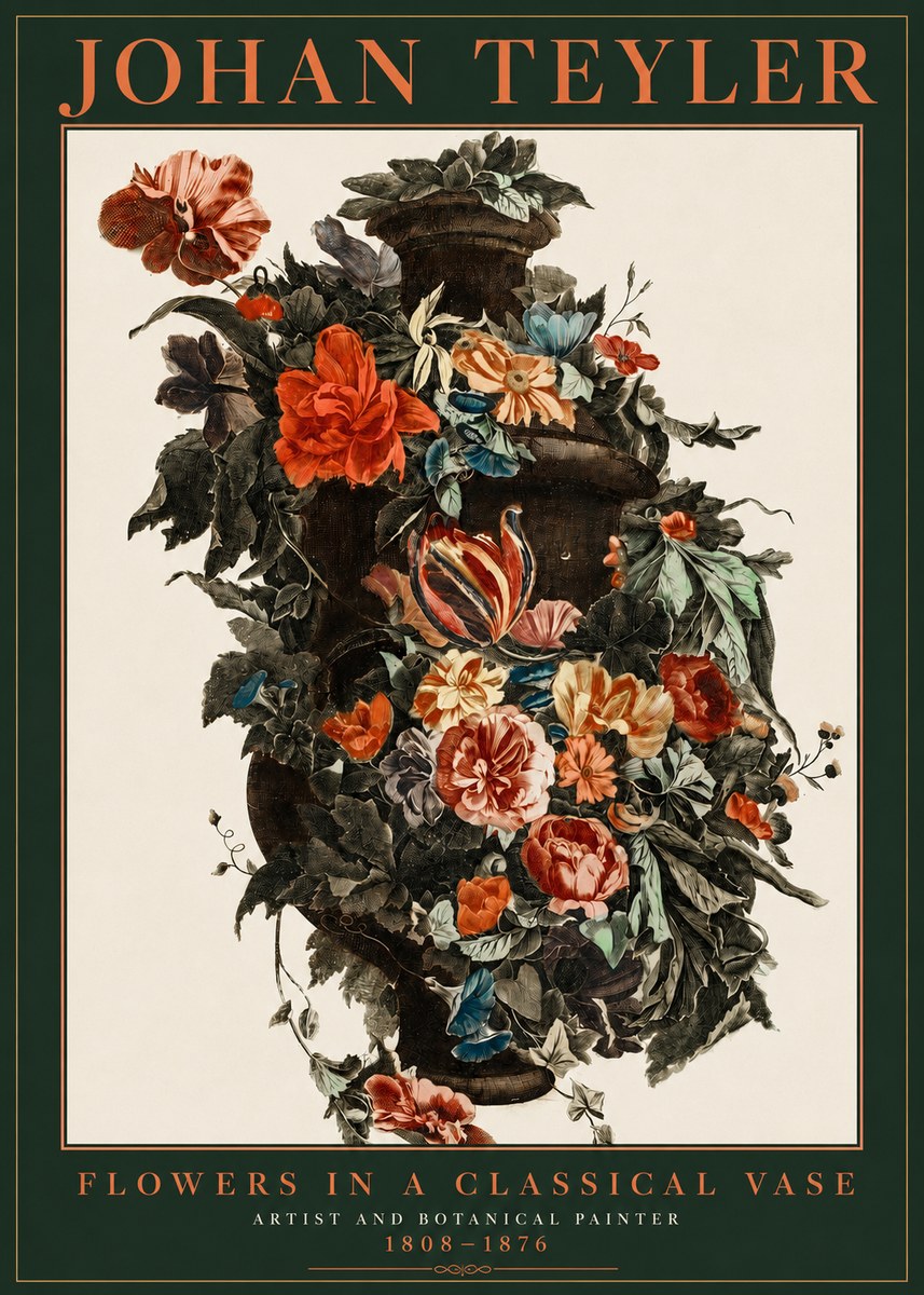 Johan Teyler Flowers in a Classical Vase No2 - Póster