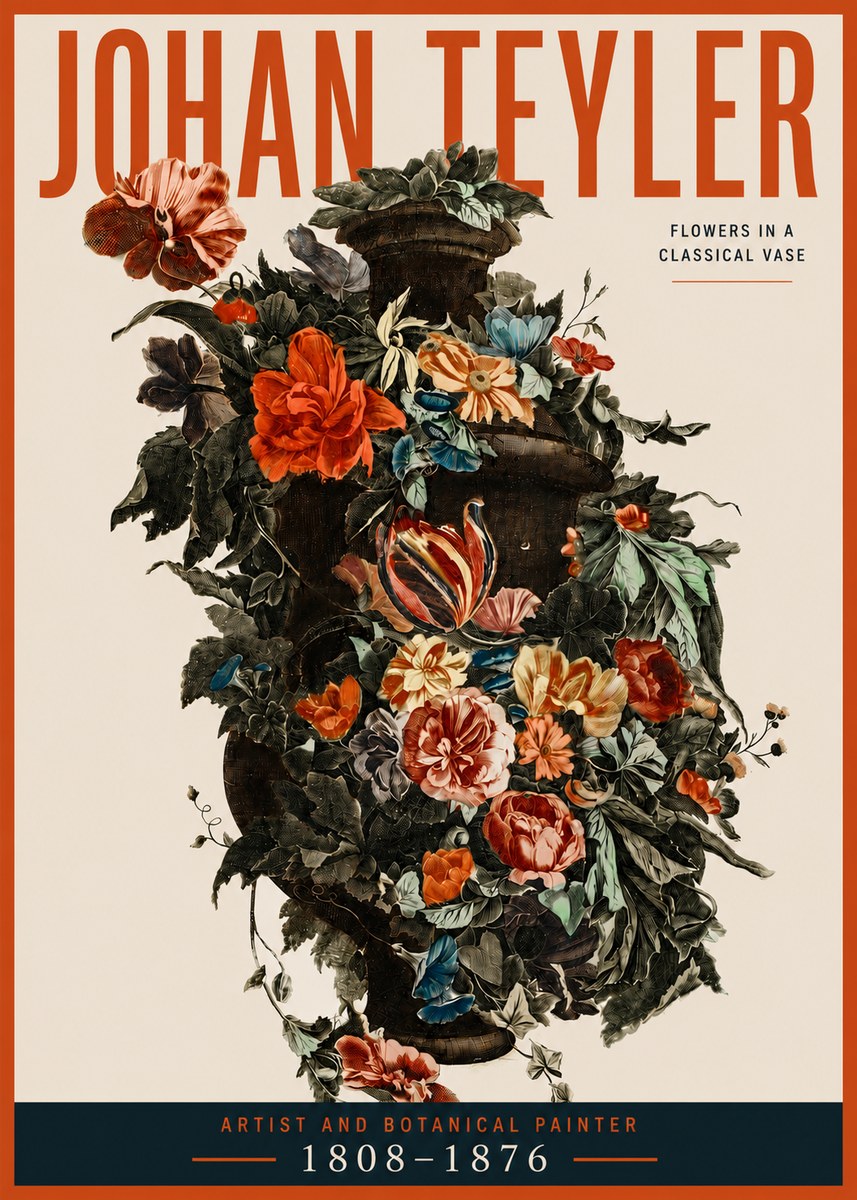 Johan Teyler Flowers in a Classical Vase No3 - Póster