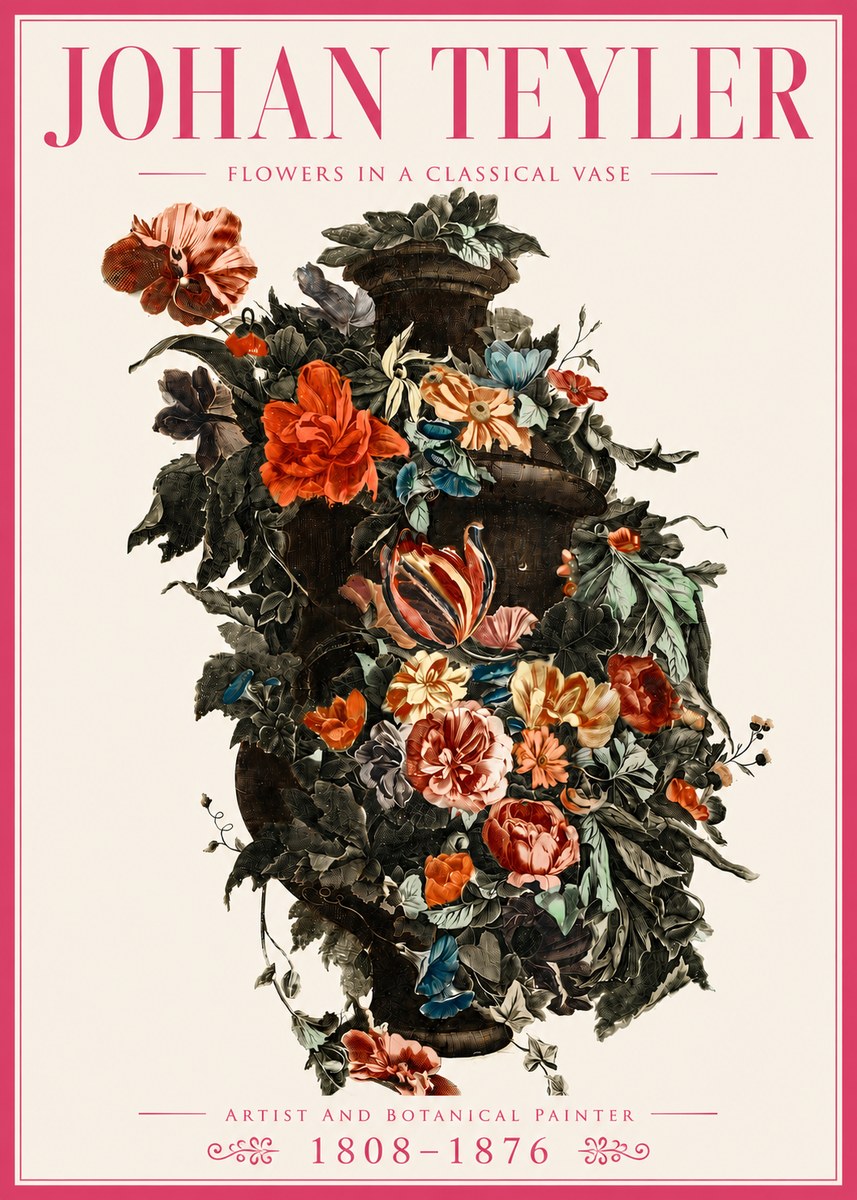 Johan Teyler Flowers in a Classical Vase No4 - Póster