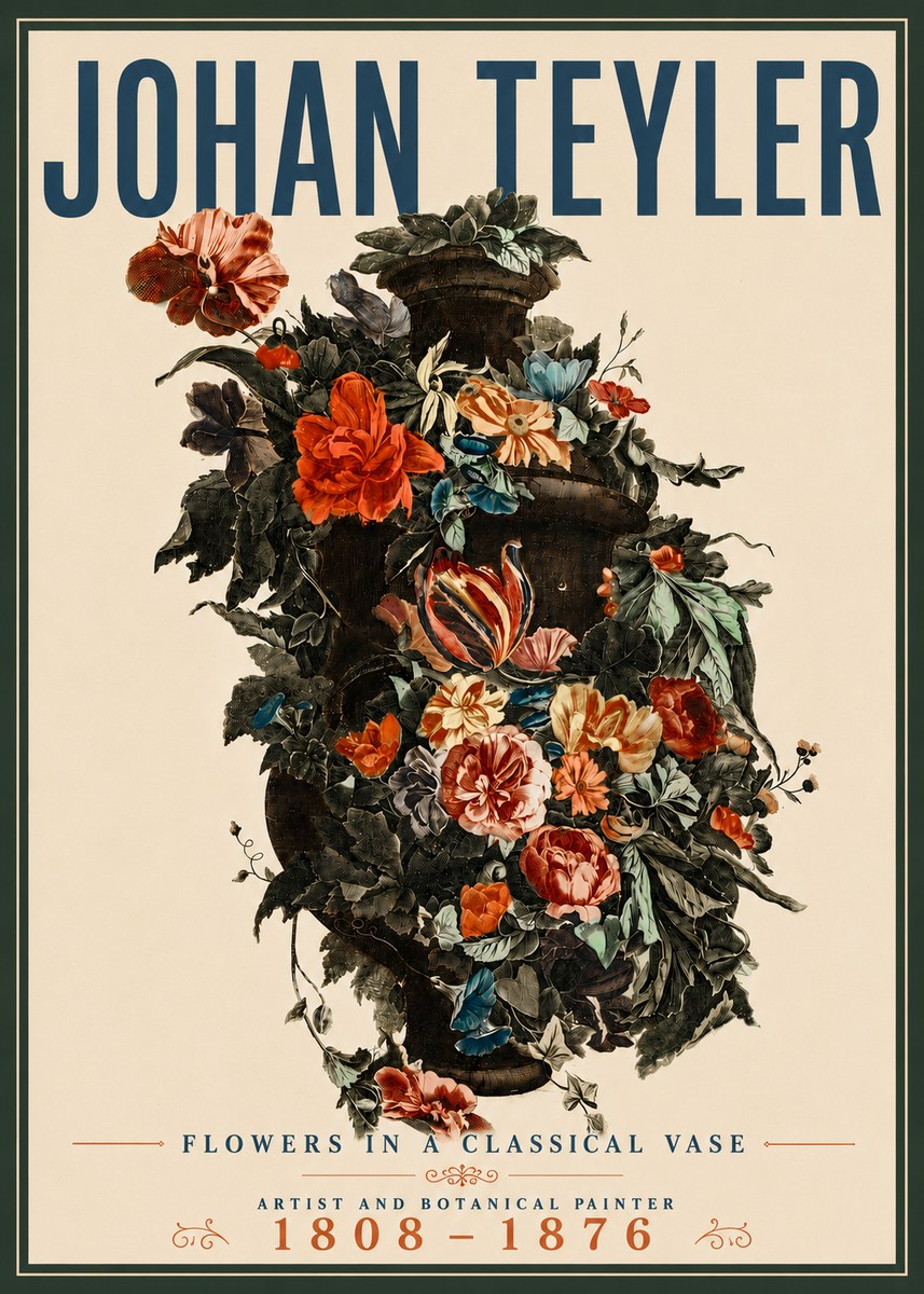 Johan Teyler Flowers in a Classical Vase No5 - Póster