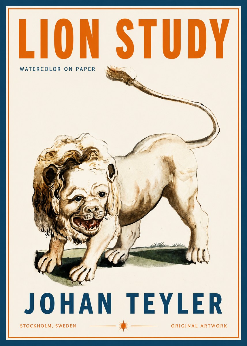 Johan Teyler Lion Study No2 - Póster
