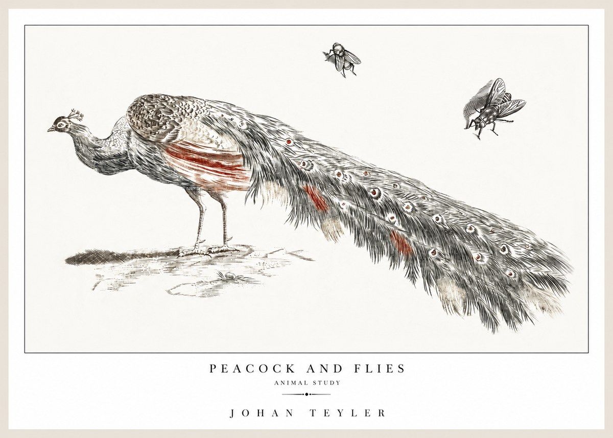 Johan Teyler Peacock and Flies - Animal Study No1 - Póster