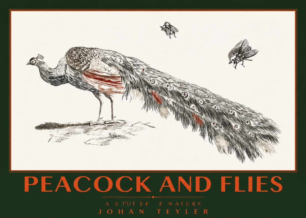 Johan Teyler Peacock and Flies - Animal Study No2 - Póster