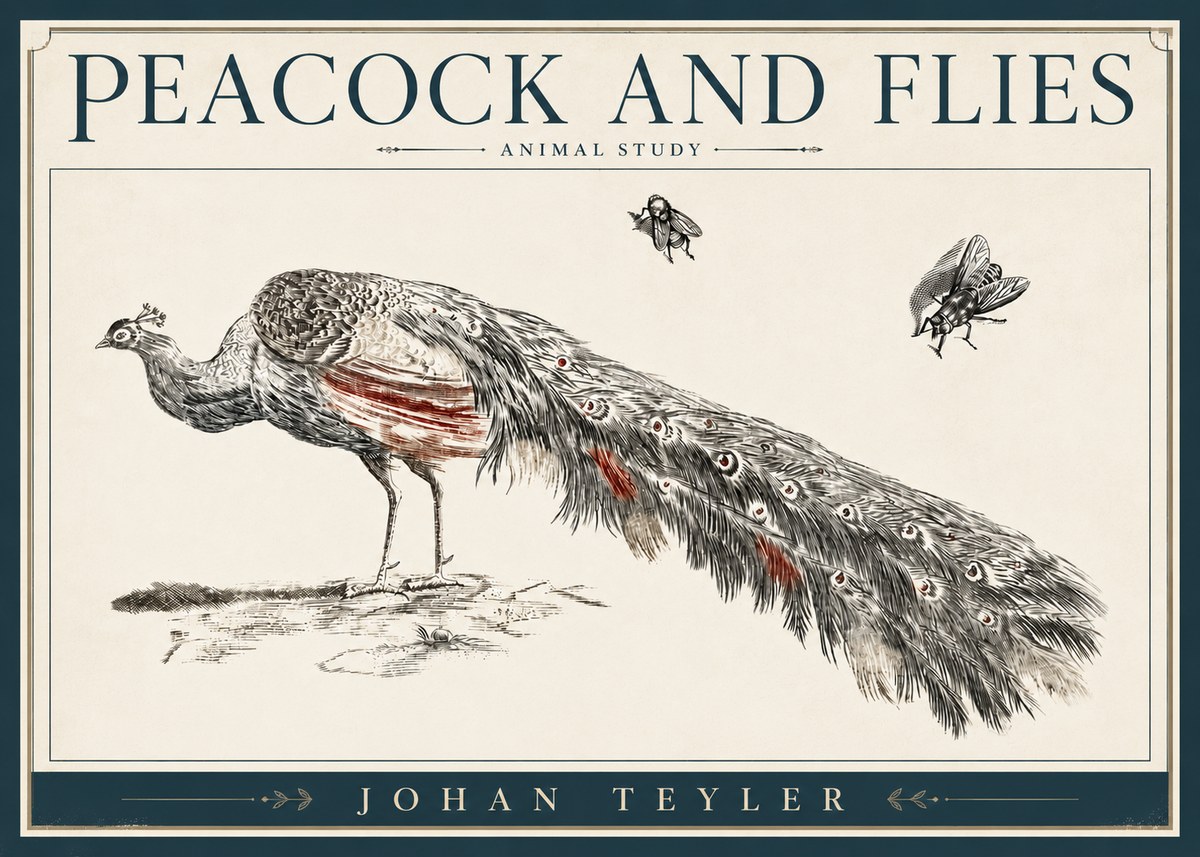 Johan Teyler Peacock and Flies - Animal Study No4 - Póster