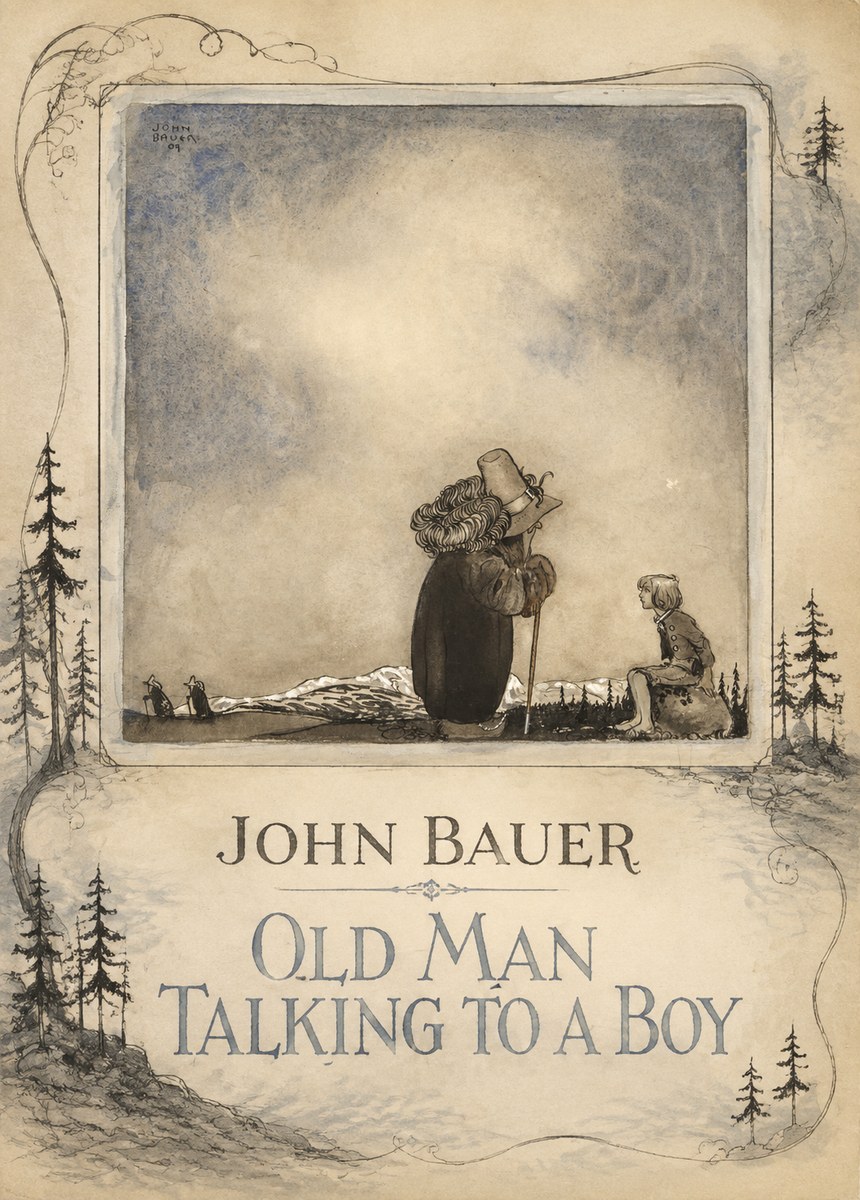 John Bauer Old Man Talking to a Boy No2 - Póster