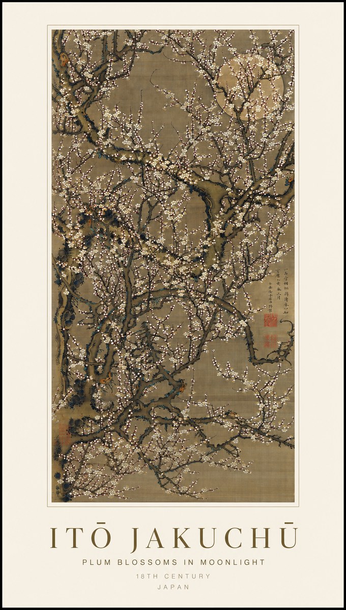 Itō Jakuchū Plum Blossoms in Moonlight No1 - Póster