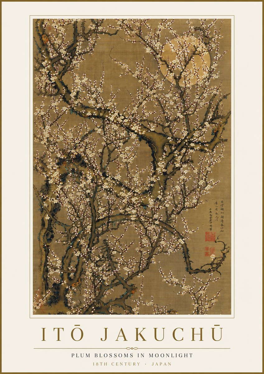 Itō Jakuchū Plum Blossoms in Moonlight No4 - Póster