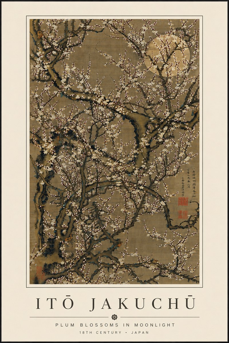 Itō Jakuchū Plum Blossoms in Moonlight No6 - Póster