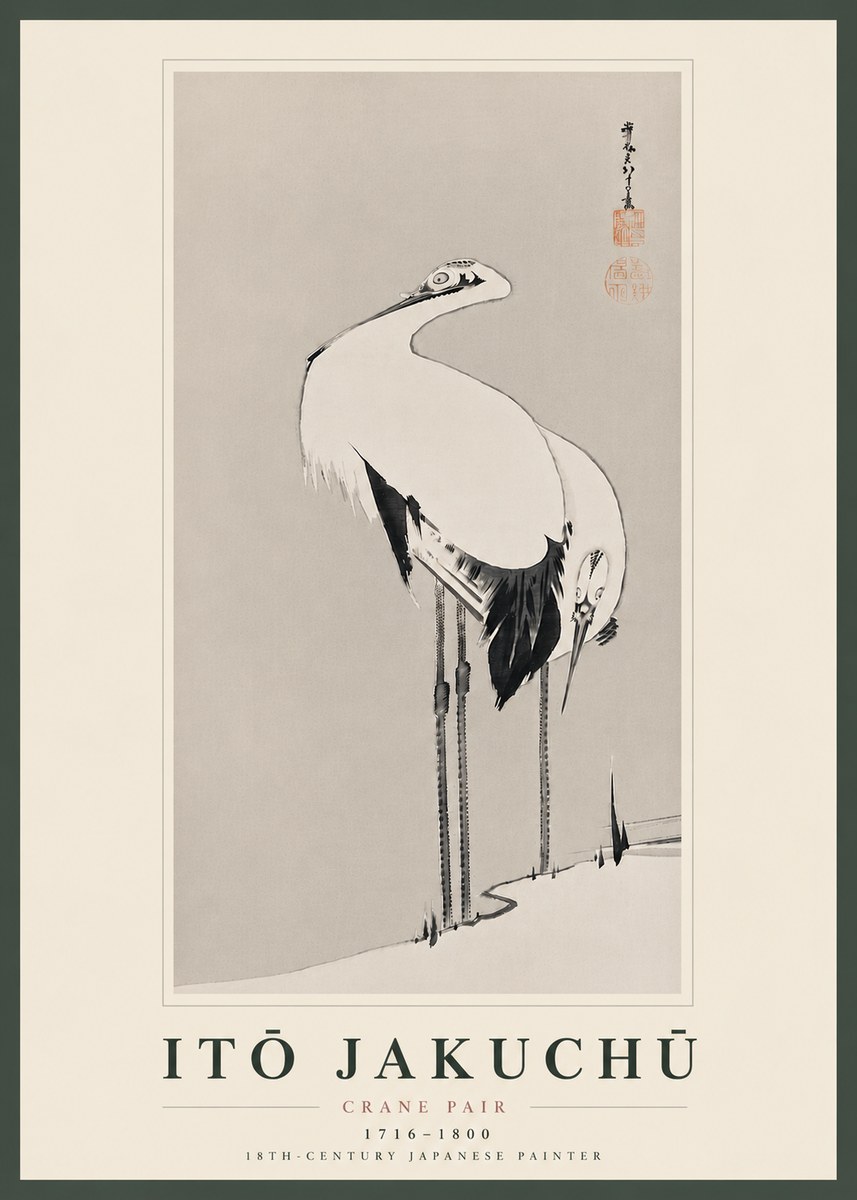 Itō Jakuchū Crane Pair No8 - Póster