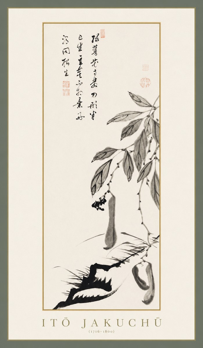 Itō Jakuchū Branch with Pods and Calligraphy No1 - Póster