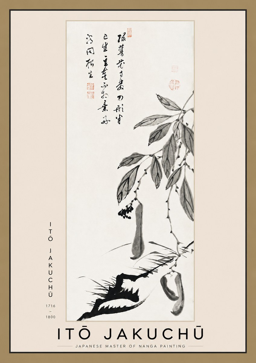 Itō Jakuchū Branch with Pods and Calligraphy No3 - Póster