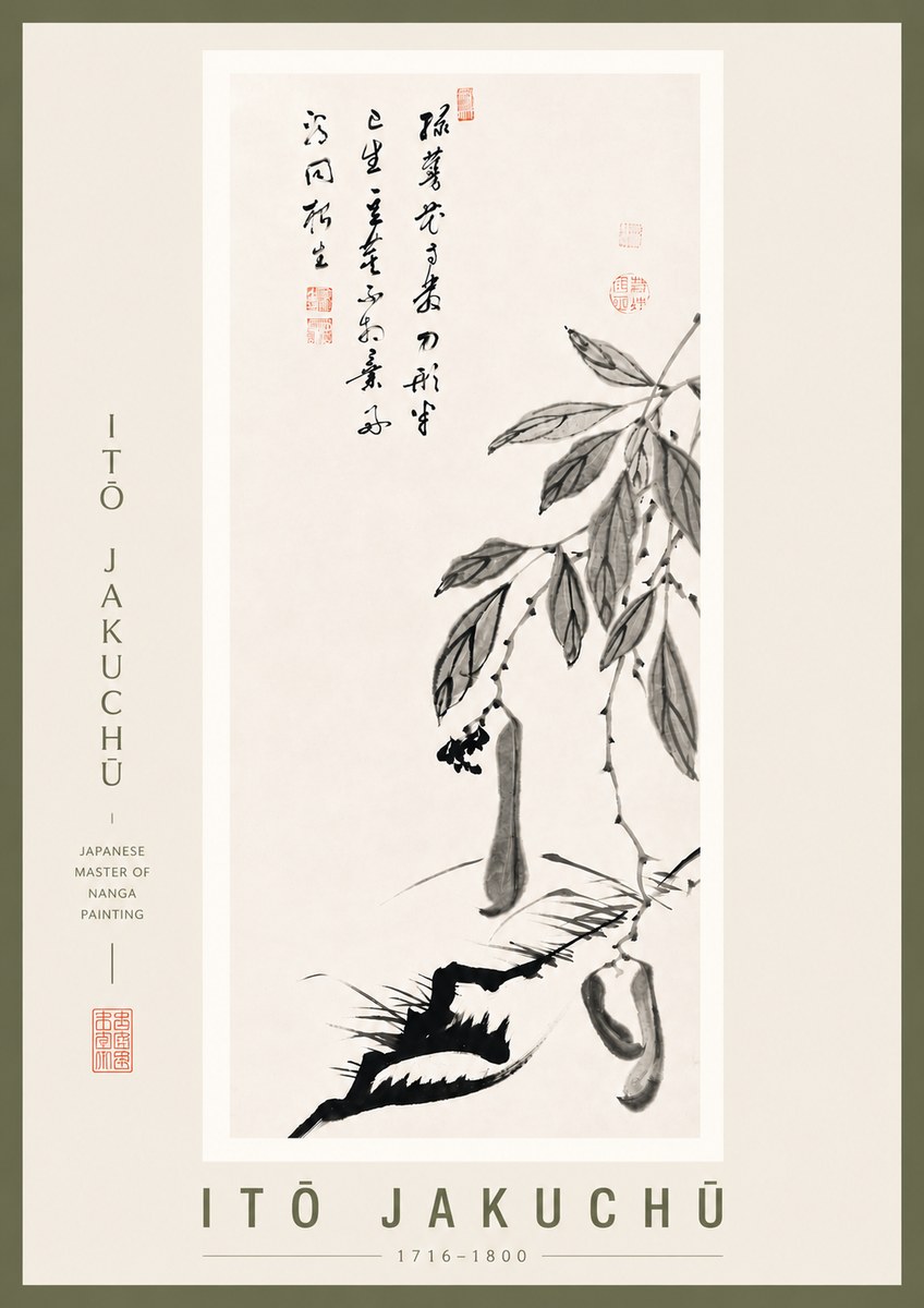 Itō Jakuchū Branch with Pods and Calligraphy No5 - Póster