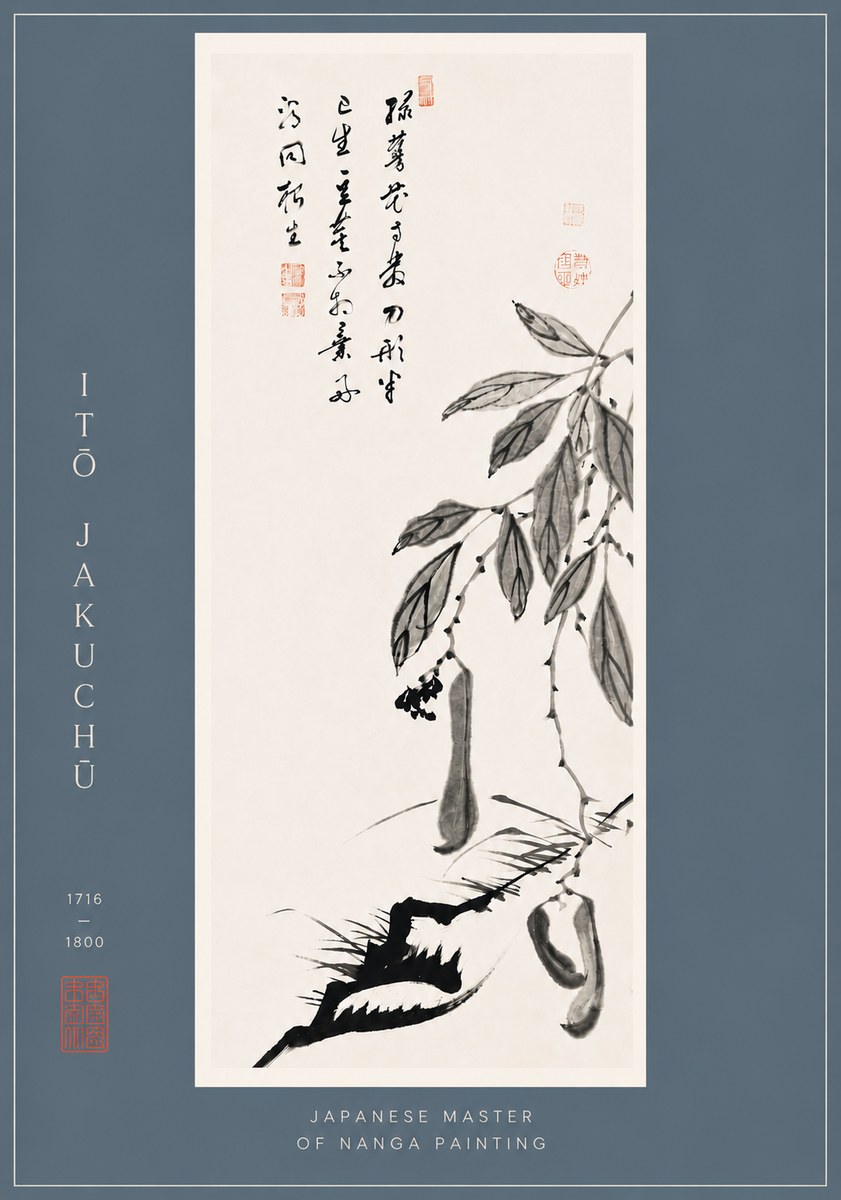 Itō Jakuchū Branch with Pods and Calligraphy No6 - Póster