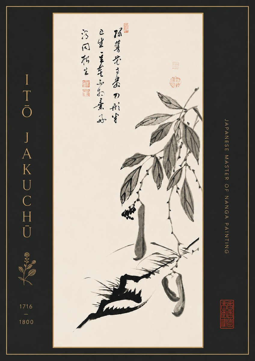 Itō Jakuchū Branch with Pods and Calligraphy No7 - Póster