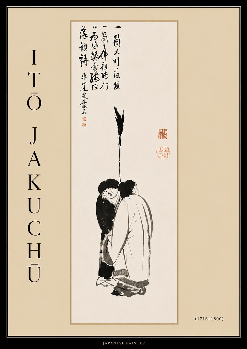 Itō Jakuchū Two Figures Holding a Staff No4 - Póster