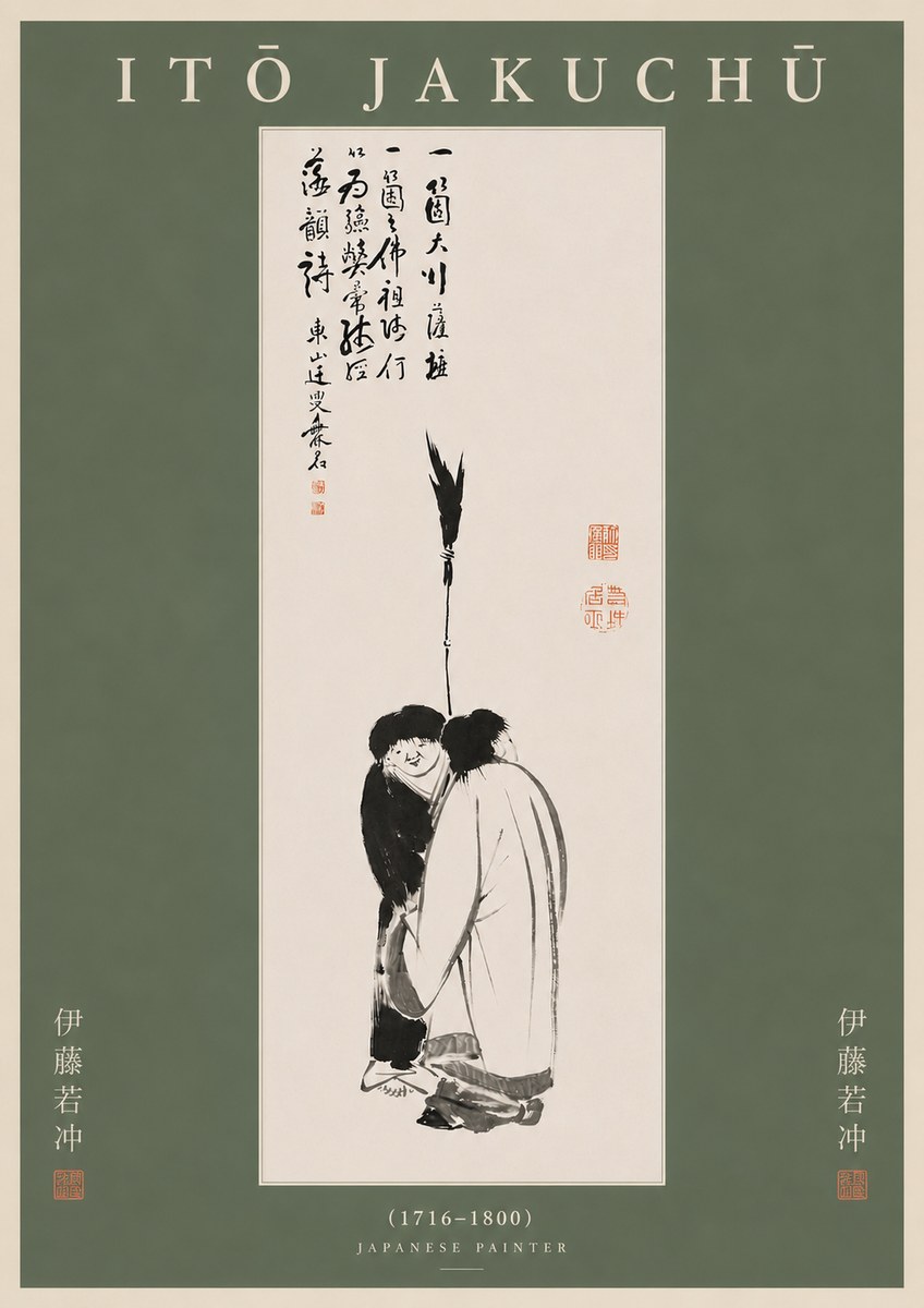 Itō Jakuchū Two Figures Holding a Staff No5 - Póster