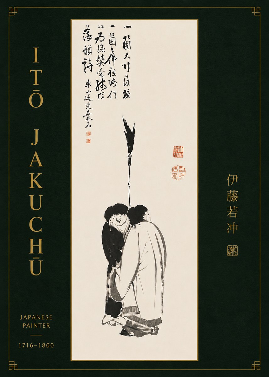 Itō Jakuchū Two Figures Holding a Staff No8 - Póster