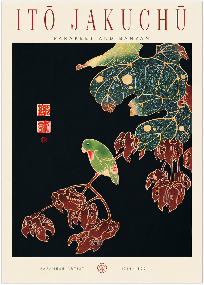 Itō Jakuchū Parakeet and Banyan No1 - Póster