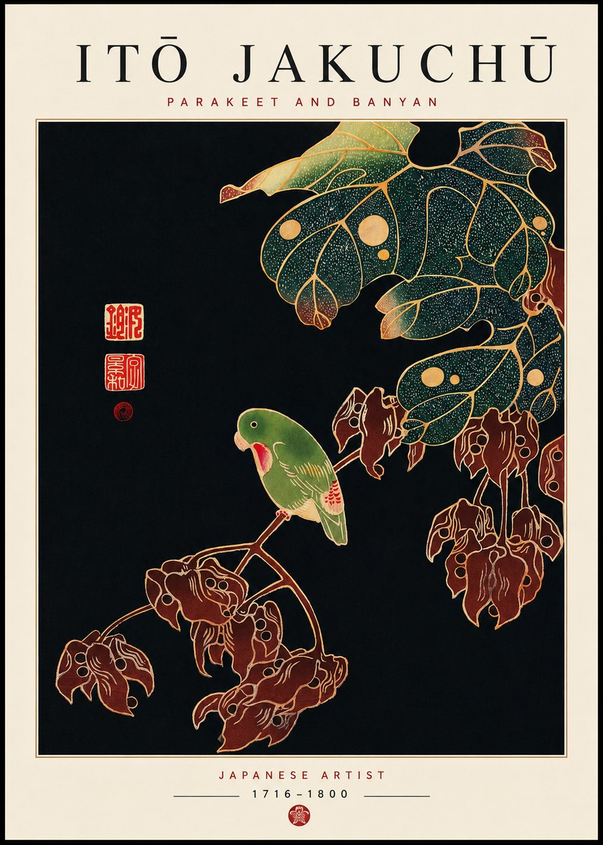 Itō Jakuchū Parakeet and Banyan No3 - Póster