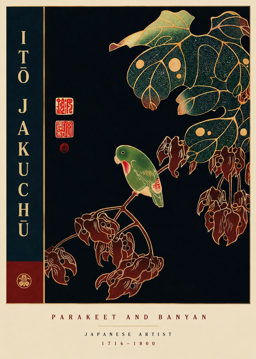 Itō Jakuchū Parakeet and Banyan No6 - Póster