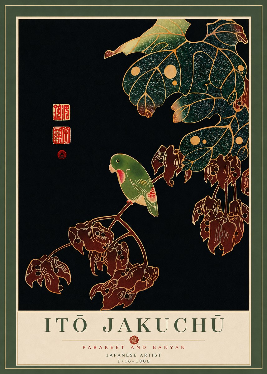 Itō Jakuchū Parakeet and Banyan No7 - Póster
