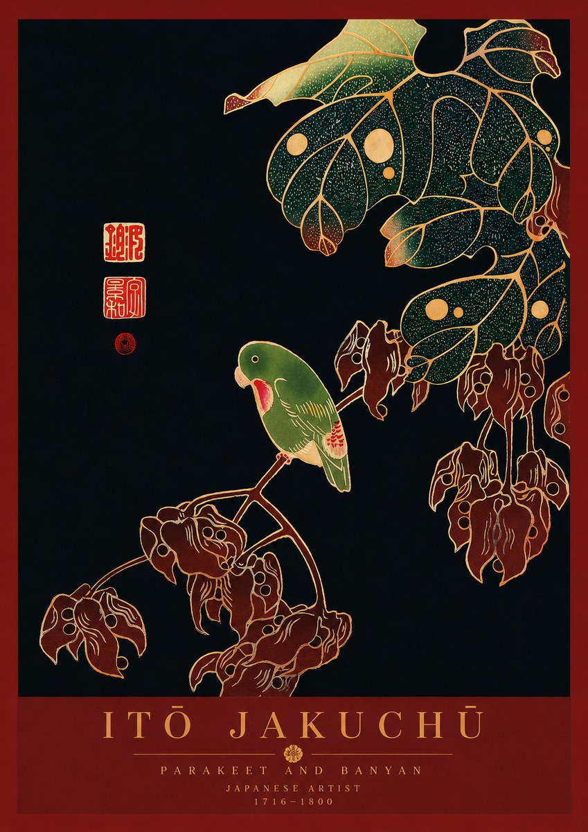 Itō Jakuchū Parakeet and Banyan No8 - Póster