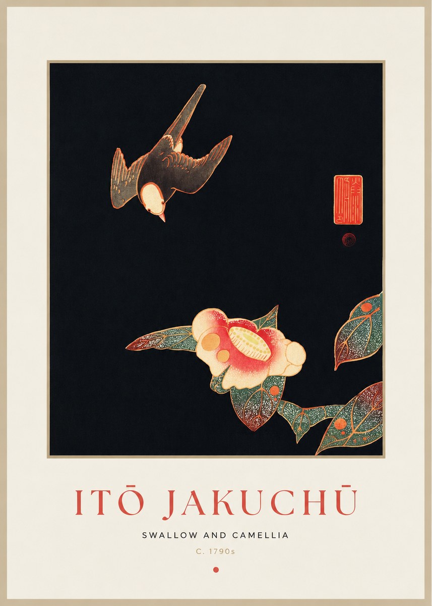 Itō Jakuchū Swallow and Camellia No1 - Póster