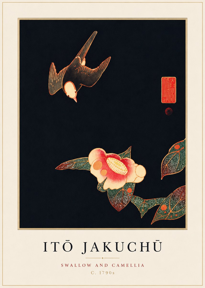 Itō Jakuchū Swallow and Camellia No3 - Póster