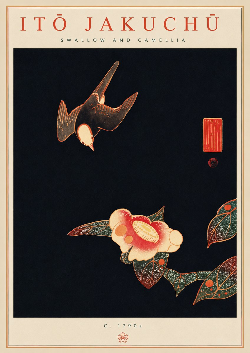 Itō Jakuchū Swallow and Camellia No6 - Póster