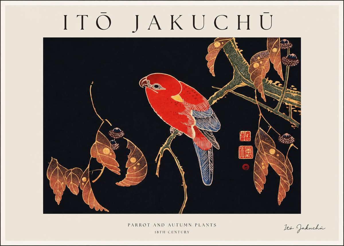 Itō Jakuchū Parrot and Autumn Plants No1 - Póster