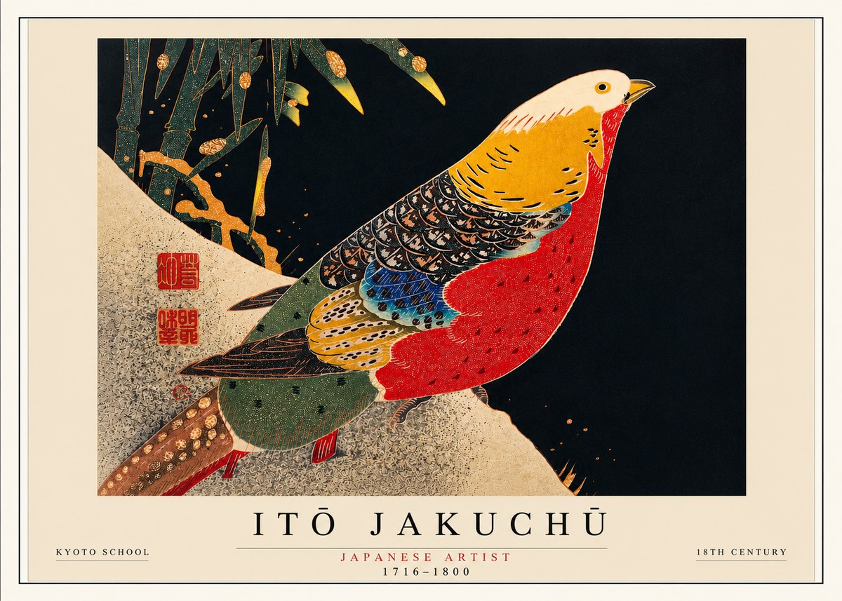 Itō Jakuchū Golden Pheasant and Bamboo No3 - Póster