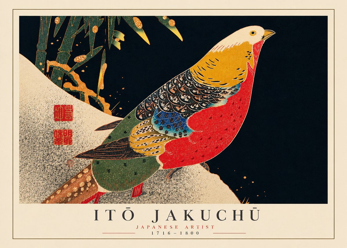 Itō Jakuchū Golden Pheasant and Bamboo No5 - Póster