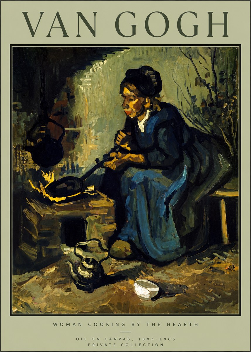 Van Gogh Woman Cooking by the Hearth No2 - Póster