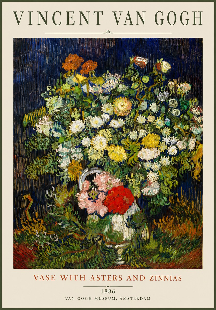 Van Gogh Vase with Asters and Zinnias No2 - Póster